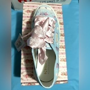 SuperGa x Loveshackfancy Cotu floral sneakers pink satiny laces and bonus tote